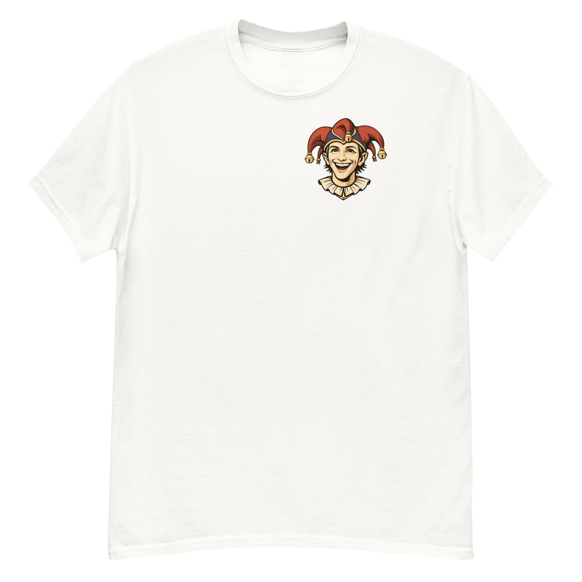 White unisex classic tee front mockup for the protein funny gym t-shirt.